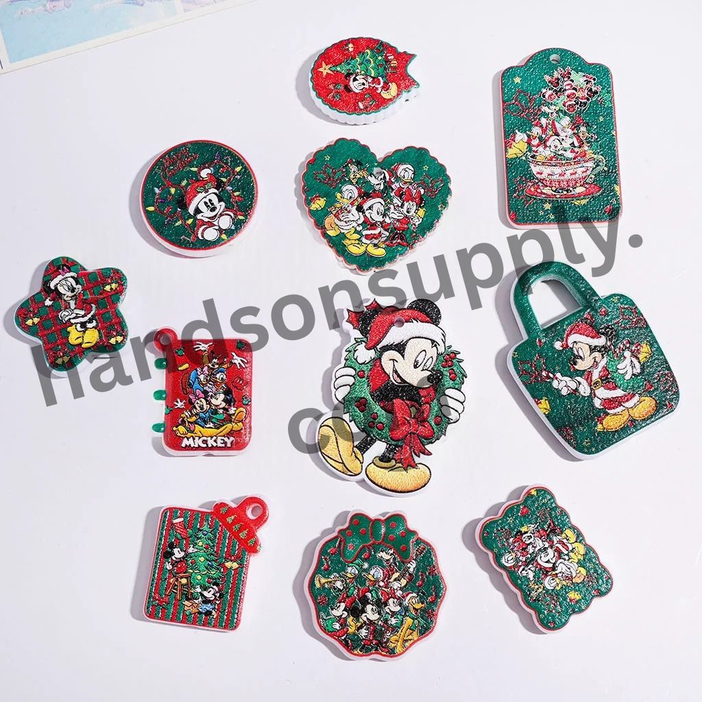 Festive Classic Cartoon Mouse & Duck Character Christmas Theme Acrylic Beads and Pendants, Random Mix