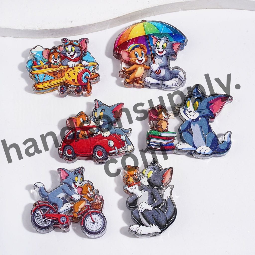 Romantic Boy and Girl Mouse Character Prints on Semi-Clear Acrylic Bea ...