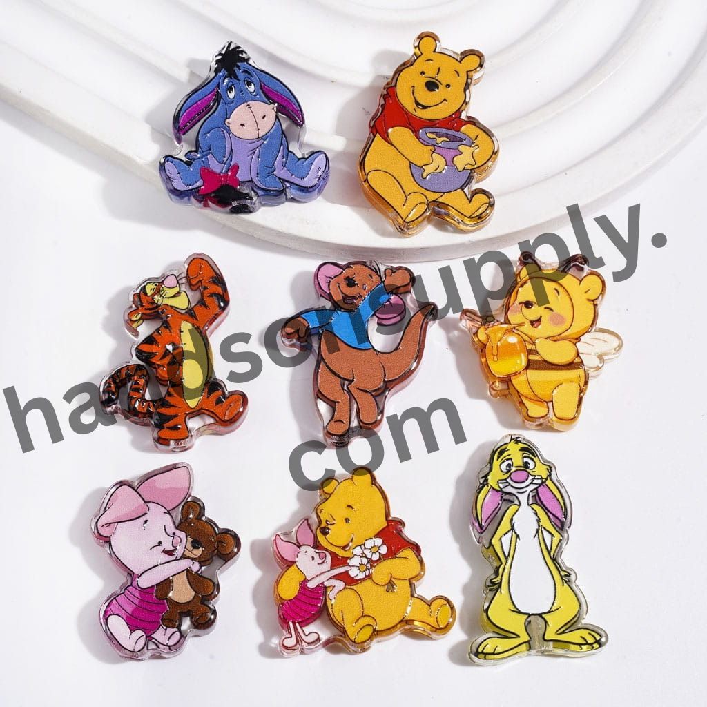 Adorable Cartoon Animal Characters Bear, Donkey, Tiger, Kangaroo, Pig and Rabbit Acrylic Beads, Random Mix