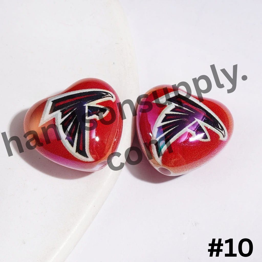 UV-Coated Heart-Shaped American Football Team Logo Series Acrylic Beads, 18*20MM