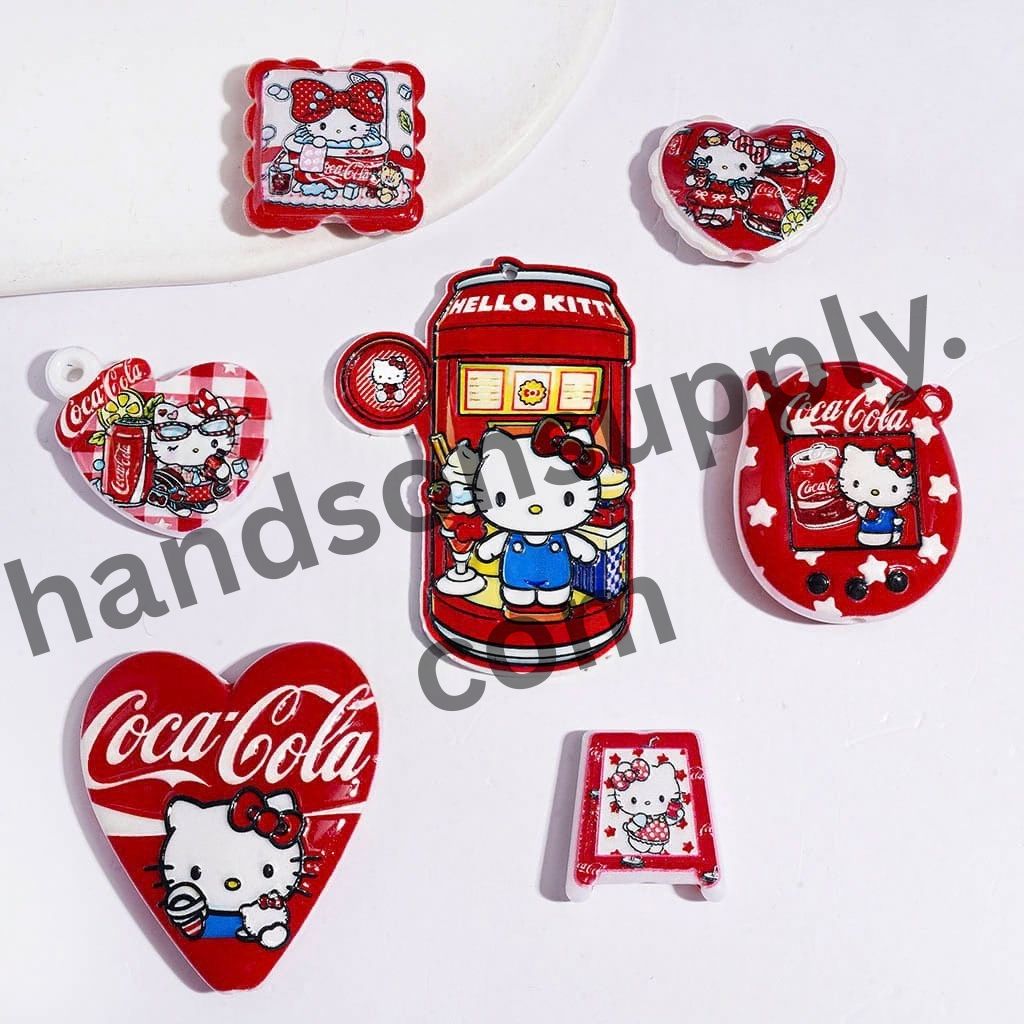 Adorable Cat in Soft Soda Drink Character Series Red & White Beverage Theme Acrylic Beads, Random Mix