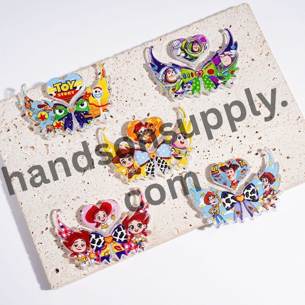Angelic Toy Adventure Character Series Printed Winged & Flat Heart Designs Acrylic Beads Collection Set, Random Mix, (1 Set=2 Pieces)