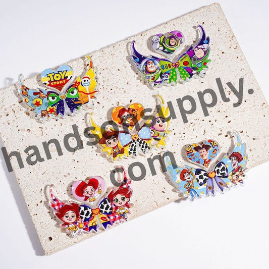 Angelic Toy Adventure Character Series Printed Winged & Flat Heart Designs Acrylic Beads Collection Set, Random Mix, (1 Set=2 Pieces)