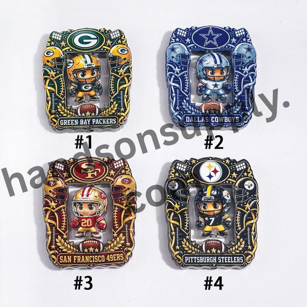 American Football Team Design Hollow Square Photo Frames and Athlete-Shaped Acrylic Beads Collection Set
