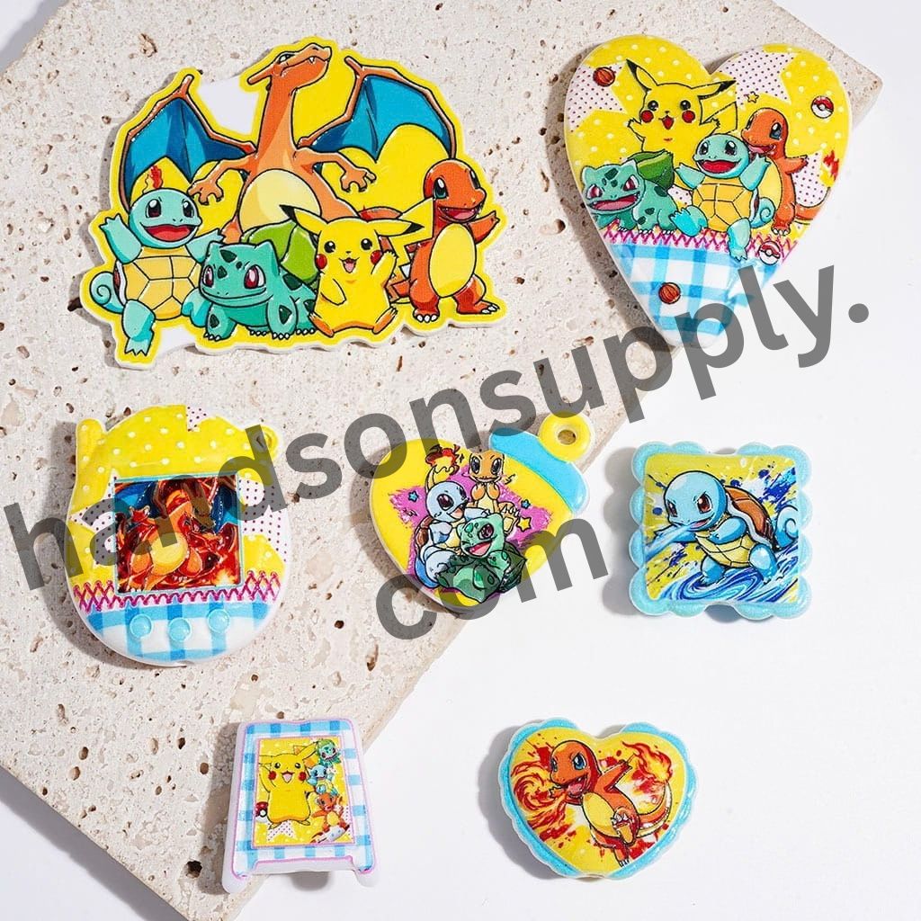 Adorable Dinosaur & Turtle Pattern with Small Electric Monster Character Series Acrylic Beads & Pendants, Random Mix