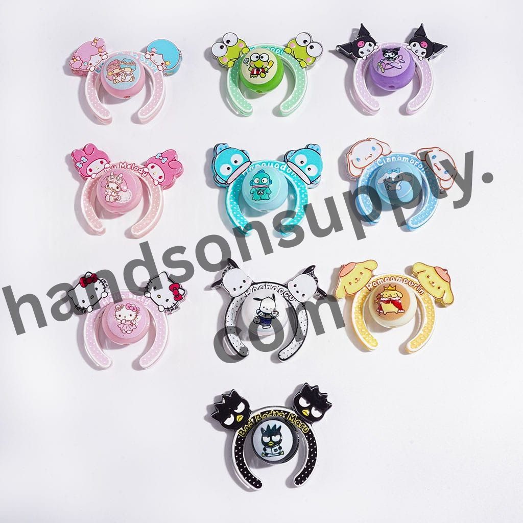 UV-Finish Vibrant Character Series Printed Hairband with Round Acrylic Beads Collection Set, Random Mix