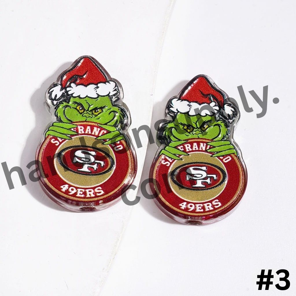 Festive Christmas Green Character with American Football Team Design Acrylic Beads, 18*28MM