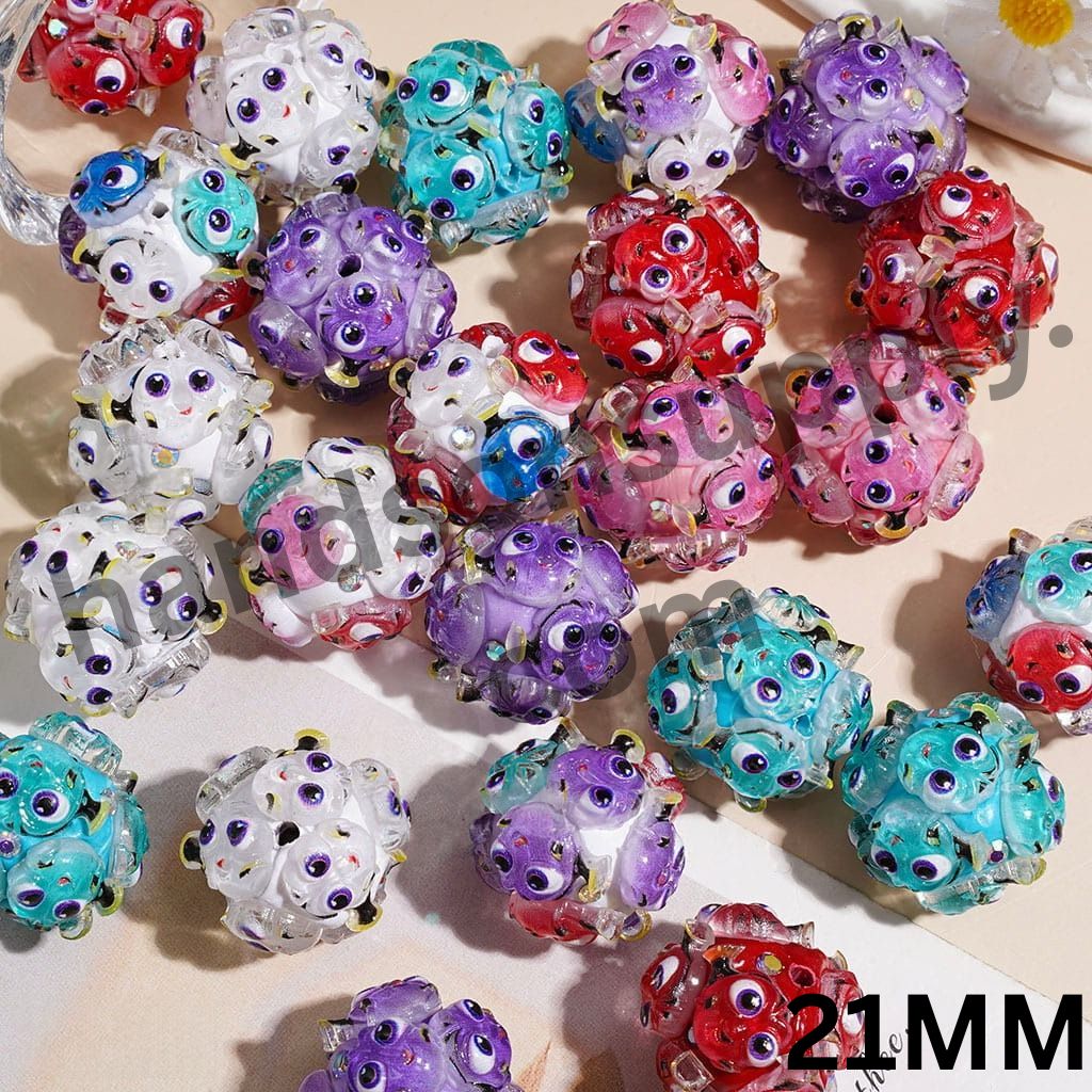 Charming Multicolor Quirky Fish Character Series with Sparkling AB Rhinestones Clay Beads, 21MM, Random Mix