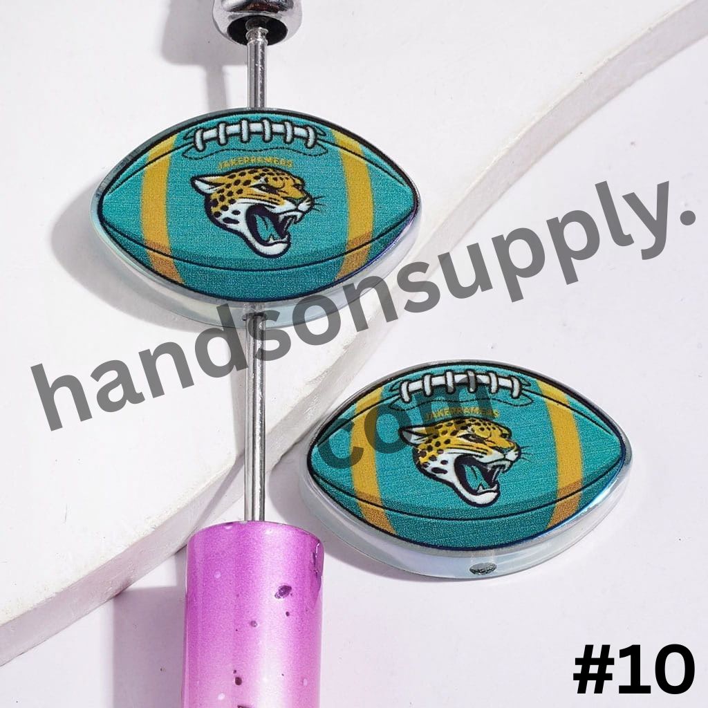 UV-Coated American Football Shape Acrylic Beads, Assorted Team Designs, 20-29MM, Random Mix