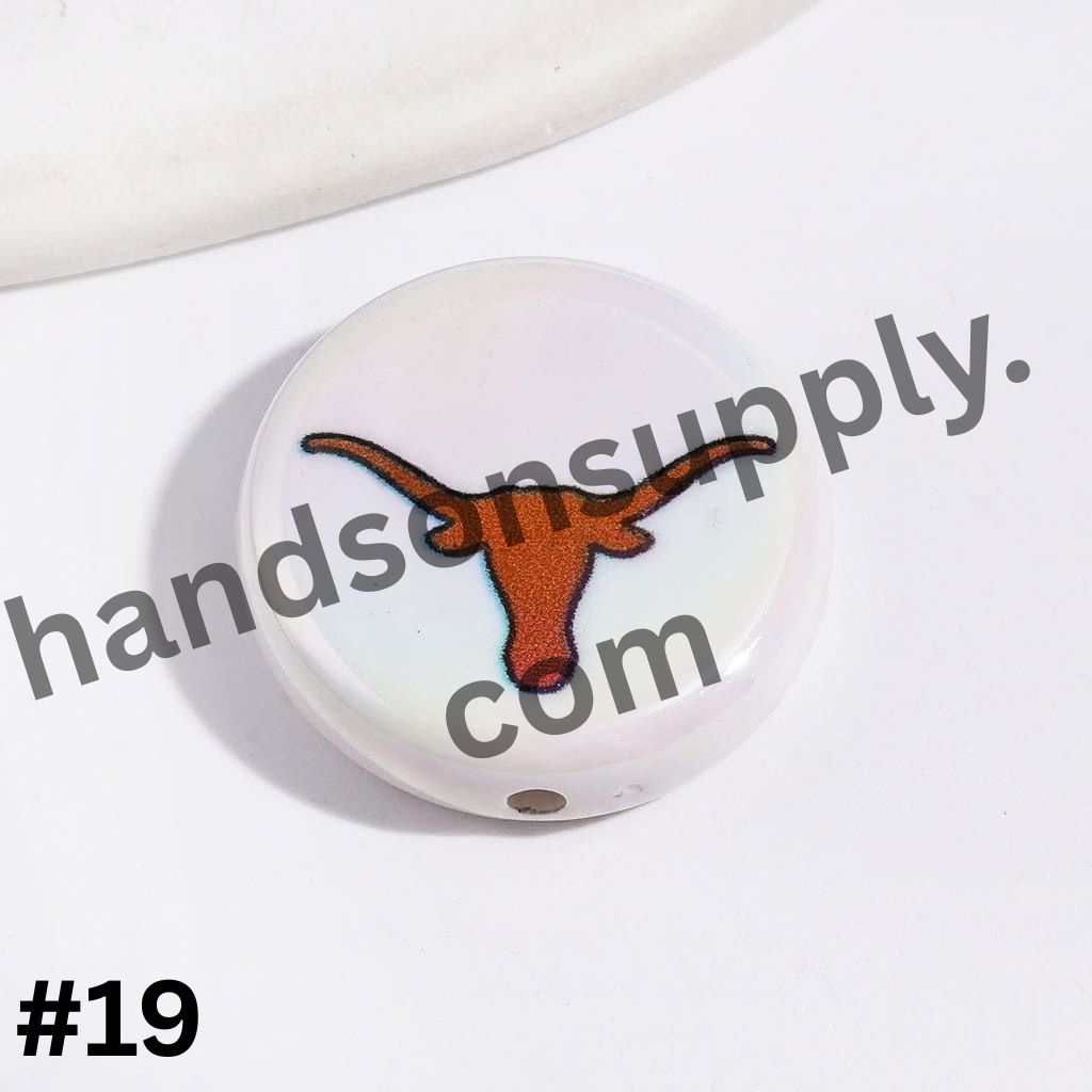 UV-Coated American College Sports Football Team Logo Series Flat Round Acrylic Beads, 23MM