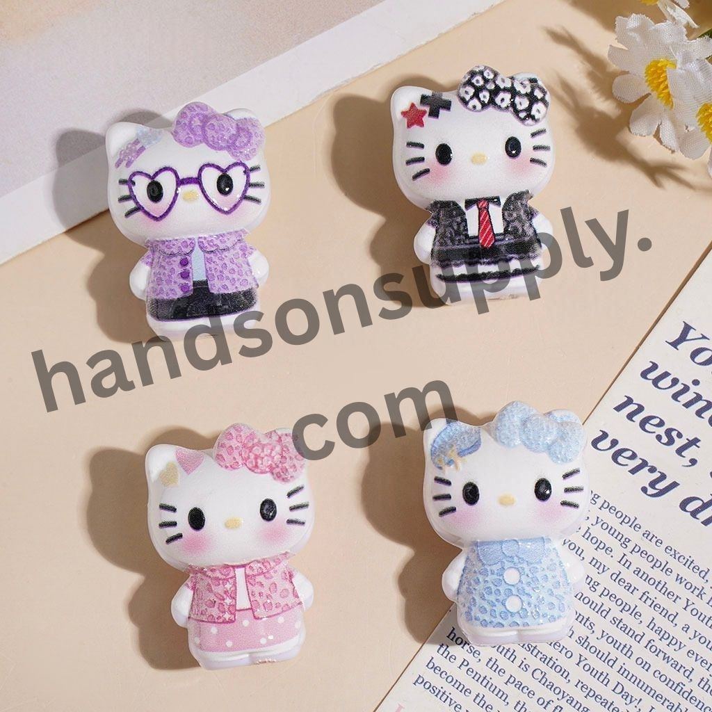 Stylish Cat Character in Colorful Leopard Print Outfits Acrylic Beads, 32MM, Multi-Color Random Mix