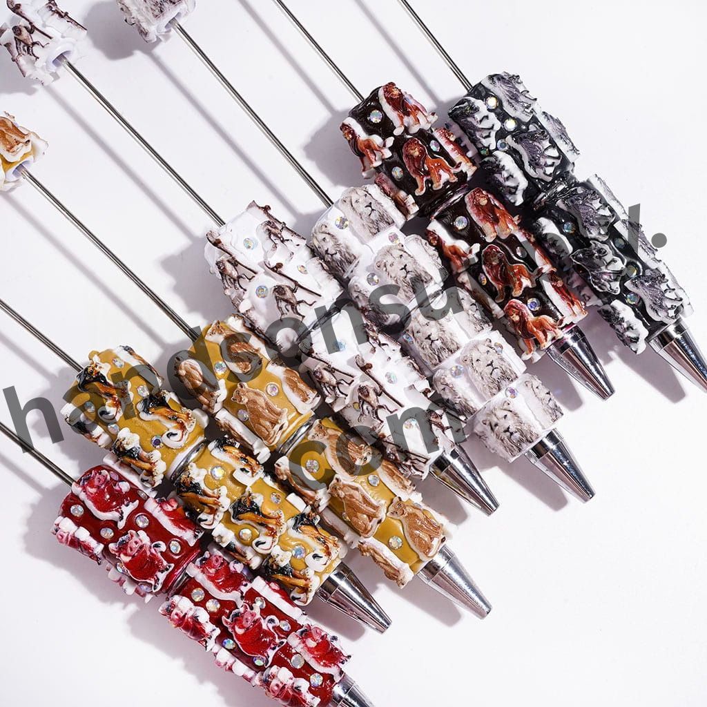 Iconic Lion Leader Character Series Design with Sparkling AB Rhinestones Beadable Clay Pens