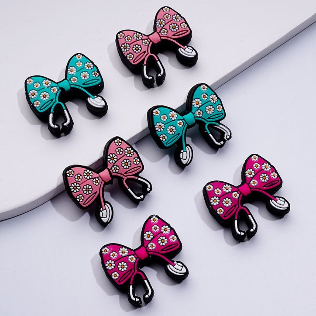 Stethoscope Nurse Hospital Cute Bowknot with Mini Flowers Silicone Focal Beads