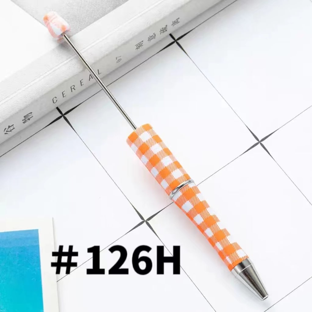 White and Orange Checkered Plaid Printed Beadable Pens Number 126H