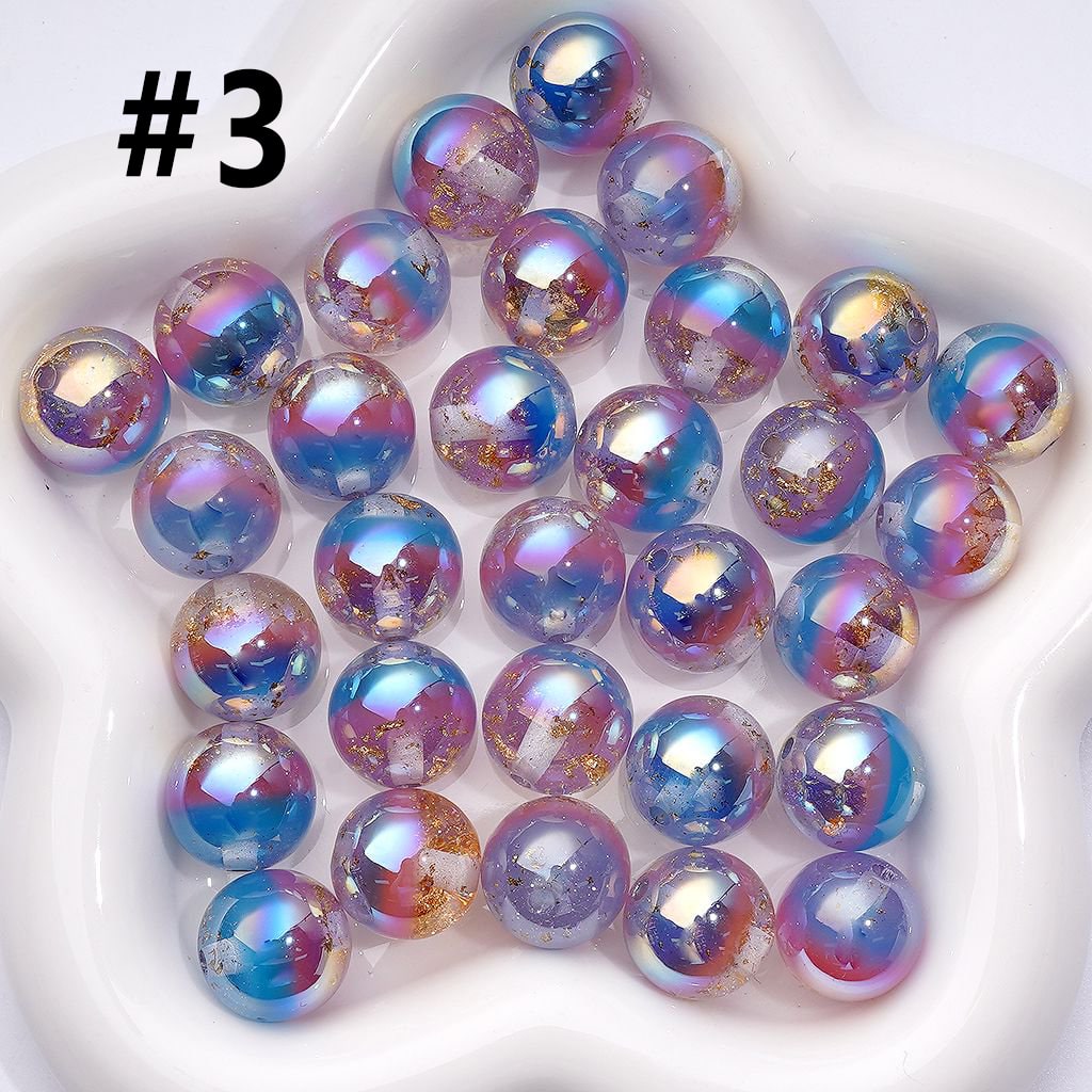 Radiant UV-Coated Acrylic Beads with Colorful Glow & Gold Foil Core, 16MM