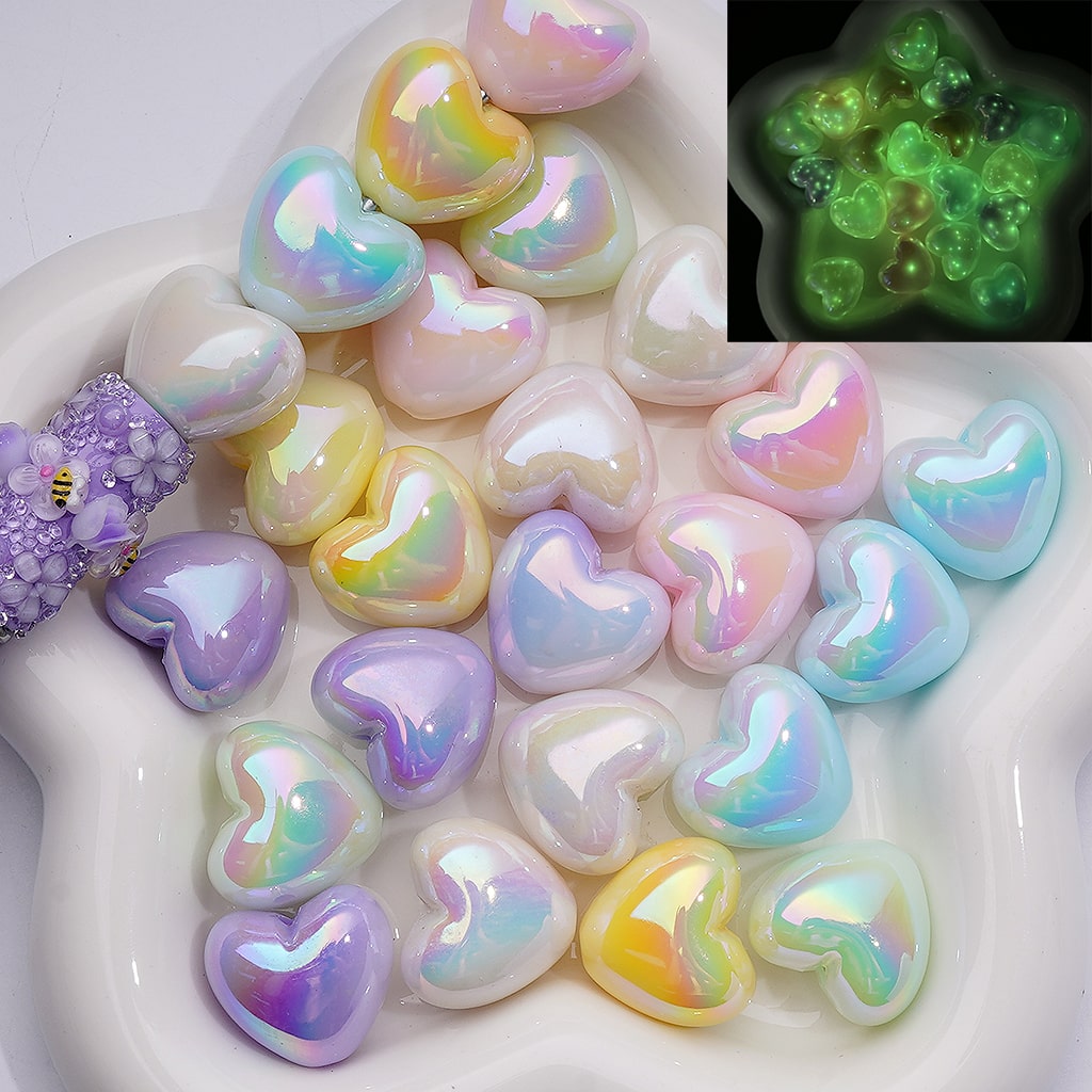 Luminous Hearts UV Coating Acrylic Beads 22*19MM (Single Color is available for 200pcs Whole bag)