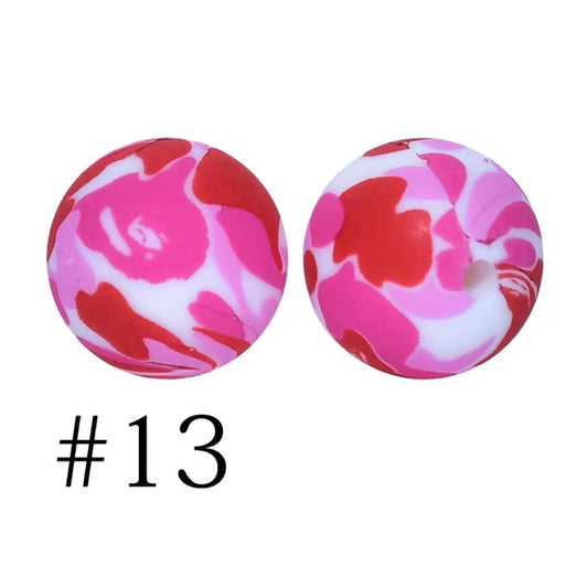Printed Pink Camouflage Silicone Beads Number 13