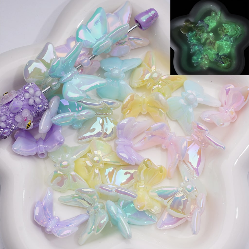 Luminous Butterfly UV Coating Acrylic Bead 21*25MM (Single Color is available for 200pcs Whole bag)