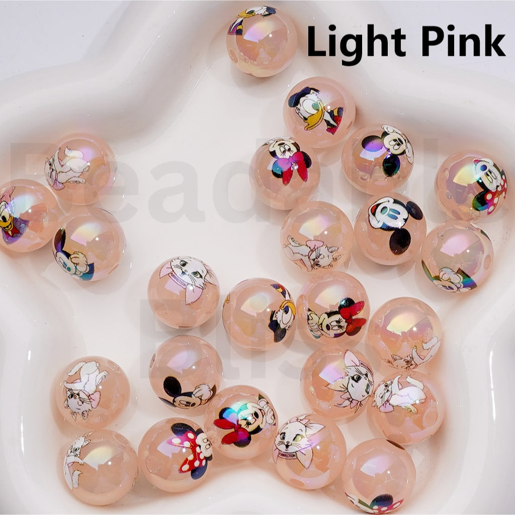 Jelly Color Cute Classic Animation Cartoon Micke Minni Mouse Donal Dais Duck Mari Cat UV Coating Round Acrylic Beads 16MM (Single Color is available for 200pcs Whole bag)