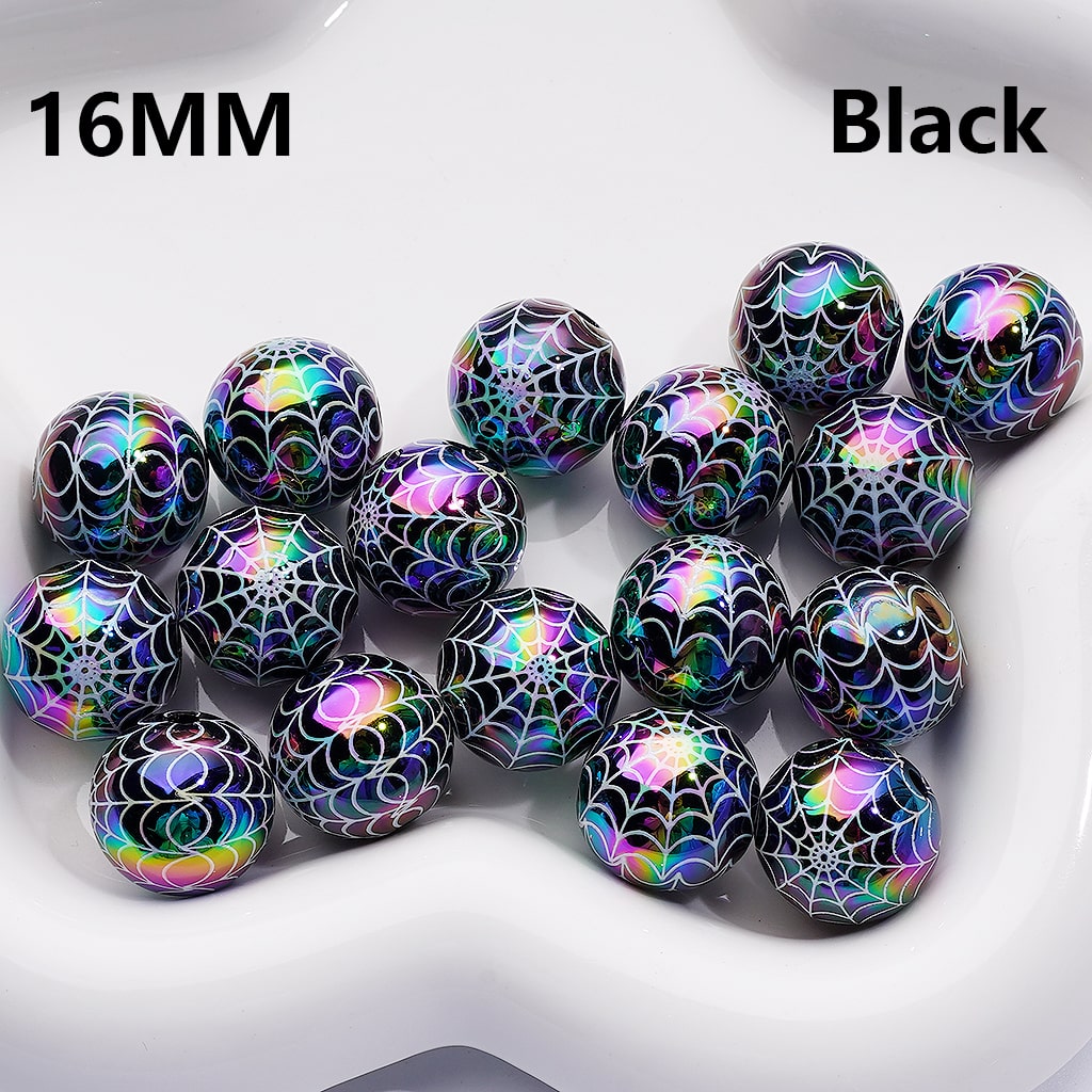 Halloween Spider Web Pattern UV Coated Single Color Available in 200pcs Acrylic Beads 16MM (Whole Bag))