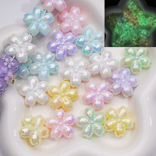 Luminous Cute Five-Petaled Flowers UV Coating Acrylic Beads 24MM (Single Color is available for 200pcs Whole bag)