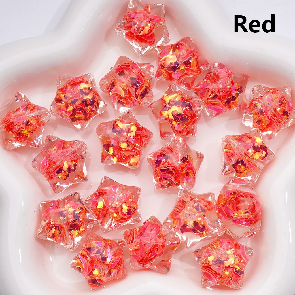 Star Shape with Mini Colorful Flower Flakes Clear Acrylic Beads 22MM (Single Color is available for 200pcs(Whole Bag))