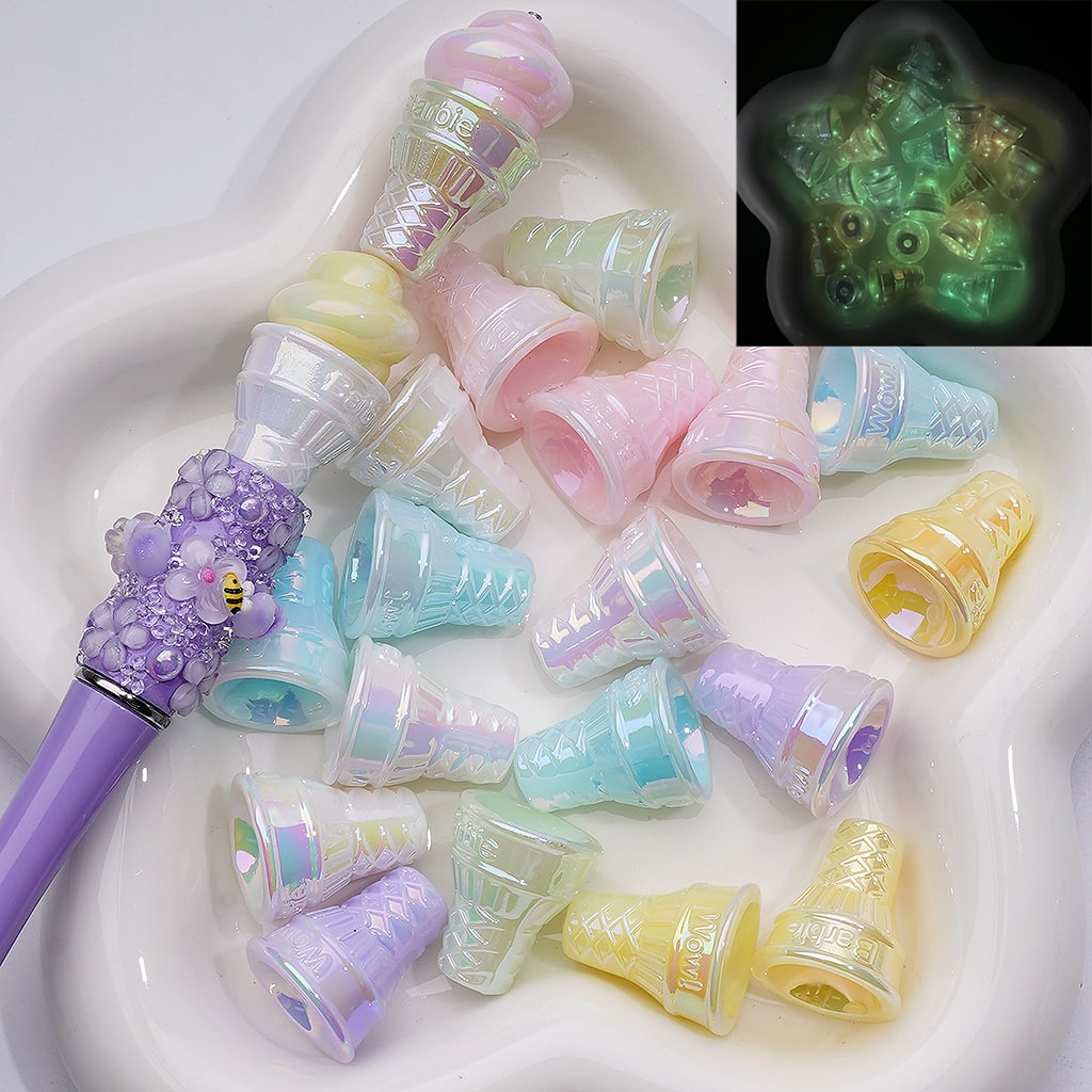 Luminous Ice Cream Cone UV Coating Acrylic Bead 21*18MM (Single Color is available for 200pcs Whole bag)