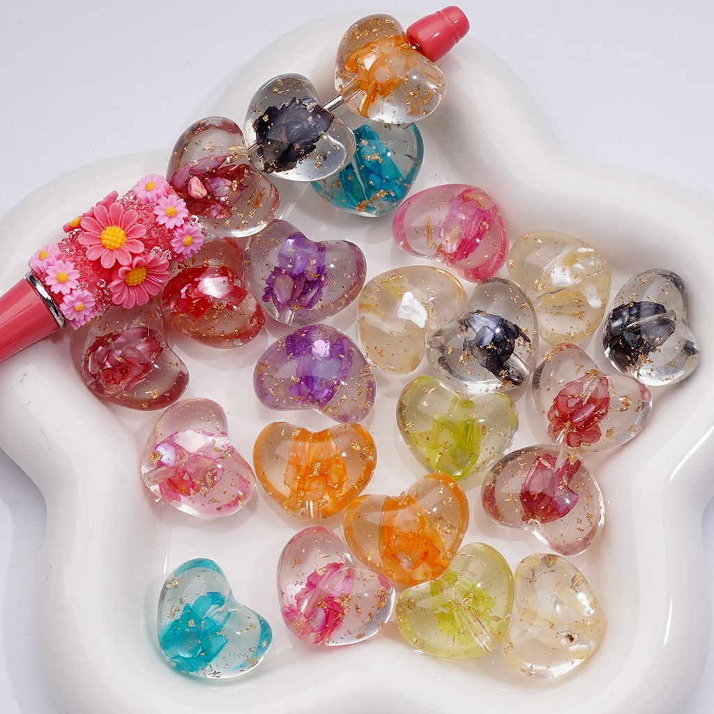 Clear Heart Acrylic Beads with Multi-Color Shells & Gold Foil Paper (Single Color is available for 200pcs(Whole bag))