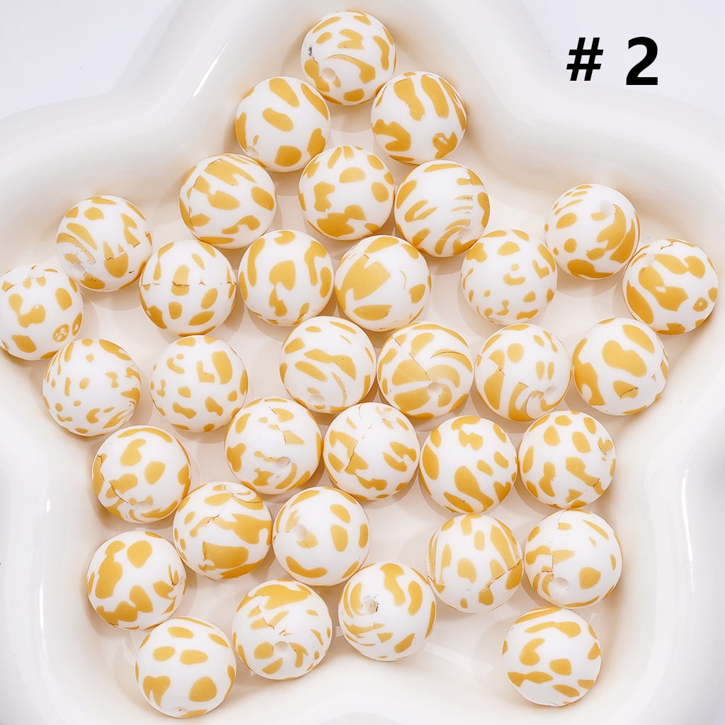Cow Print Multicolor Design Style Z-00276 Silicone Beads 15MM