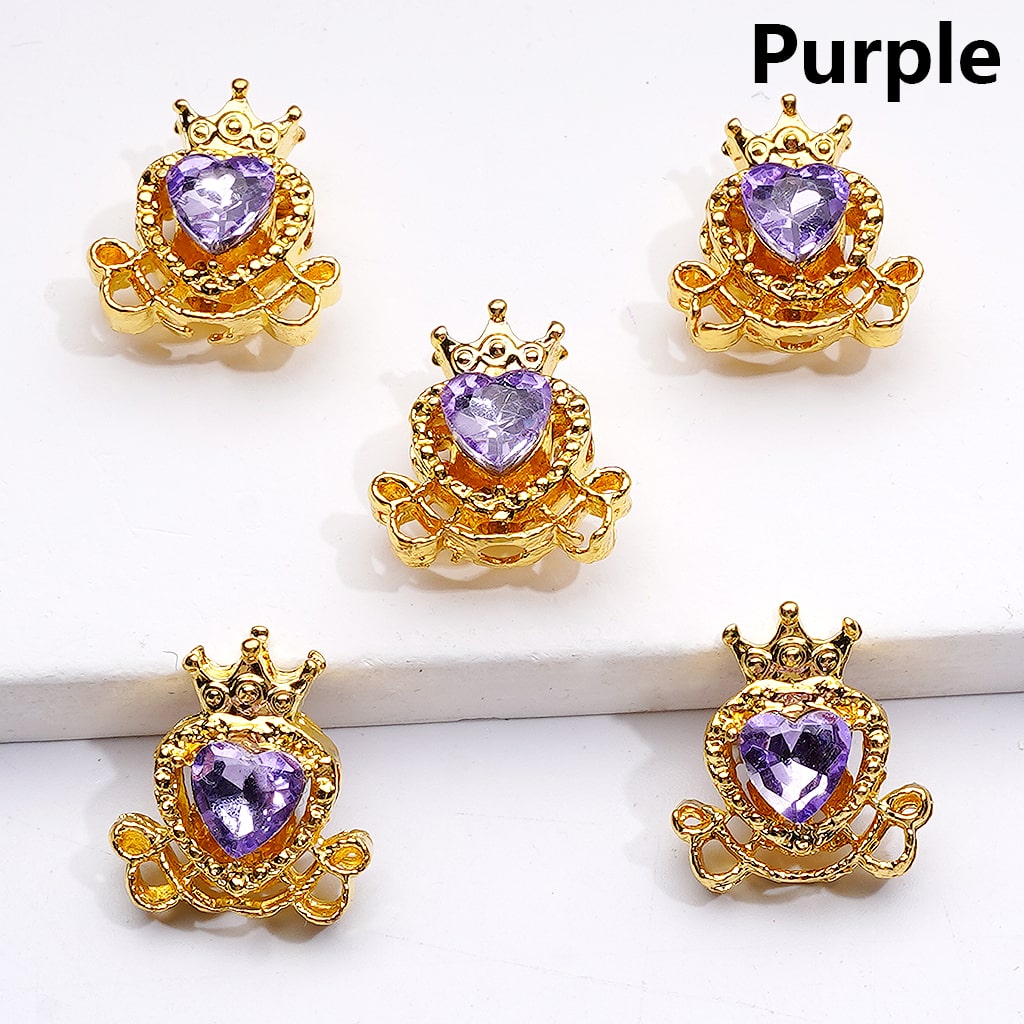 Shiny Gold Alloy Beads Heart with Crown Design 14*16MM Rhinestone Accents
