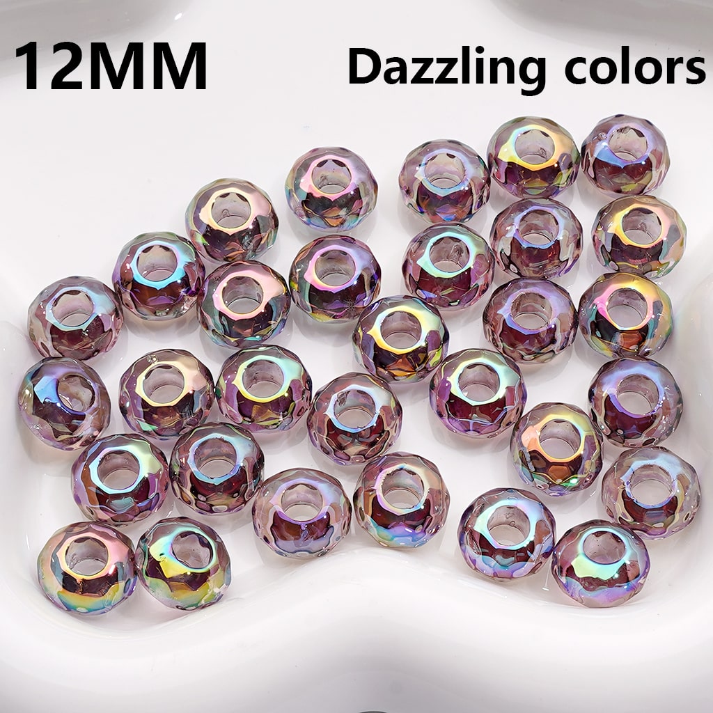 UV Coated Wheel Shape with Large Hole Translucent Multi-Color Acrylic Beads 12MM
