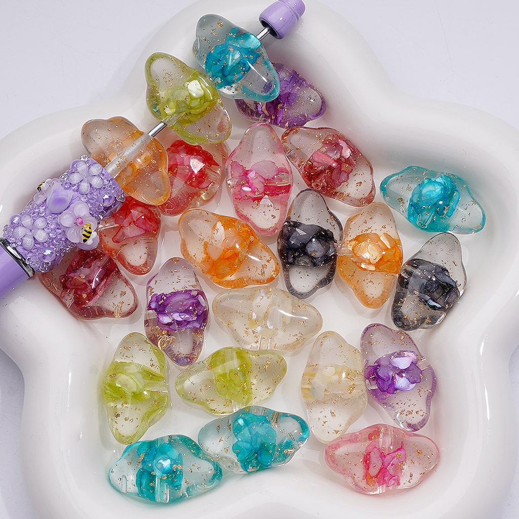 Clear Heart Acrylic Beads with Multi-Color Shells & Gold Foil Paper 13 ...