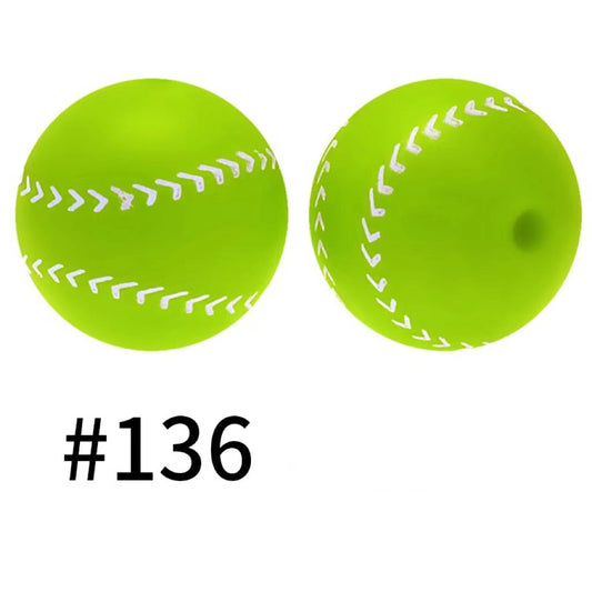 Printed Green Tennis Ball Silicone Beads Number 136