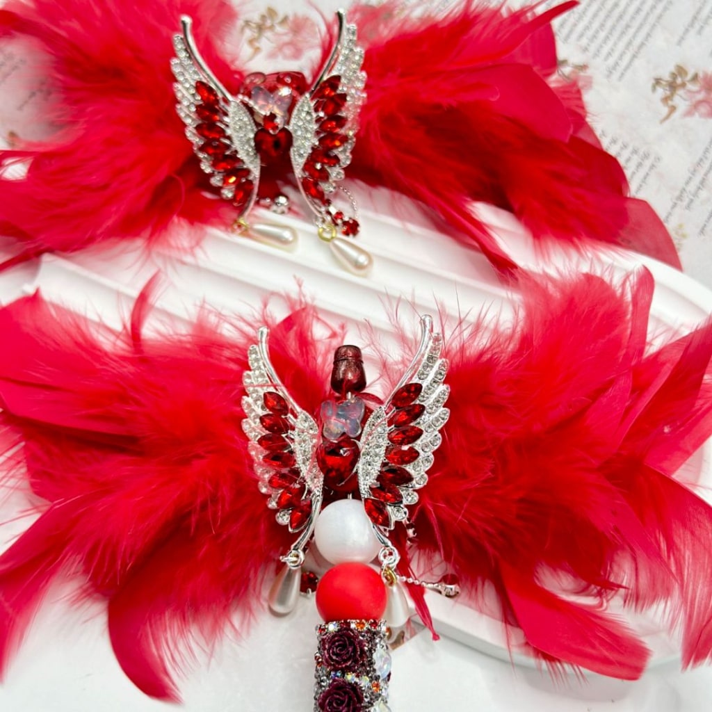 Shiny Rhinestone Chain with Exquisite Silver Alloy Butterfly White Pearls Pendants Heart Butterfly Diamonds Red Feather Bowknot Accessory Clay Beads