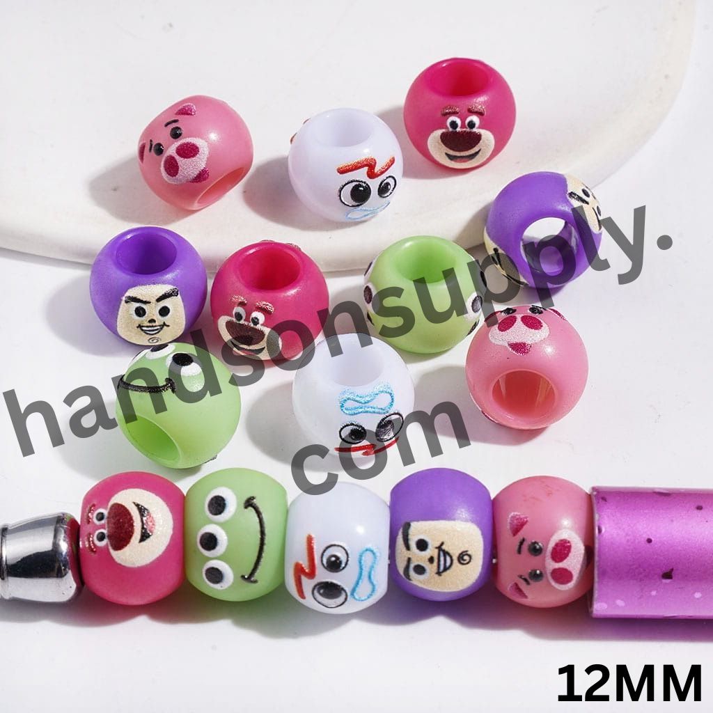 Toy Adventure Character Face Acrylic Beads, Big Hole Beads, 12MM, Multicolor, Random Mix, (The Hole Diameter is Around 6MM)