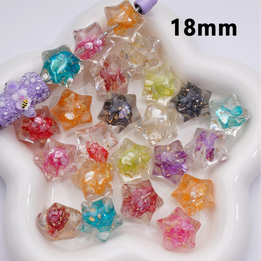 Clear Star Acrylic Beads with Gold Foil & Multicolor Shells 18MM (Single Color is available for 200pcs(Whole bag))