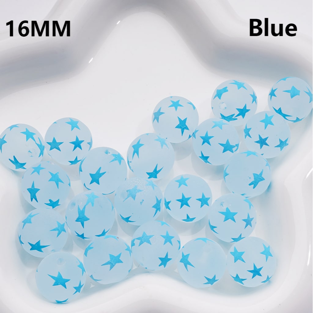 Multi-Color Star Printed Frosted Round Acrylic Beads, 16MM – Bulk 200pcs Required for Single Color Option