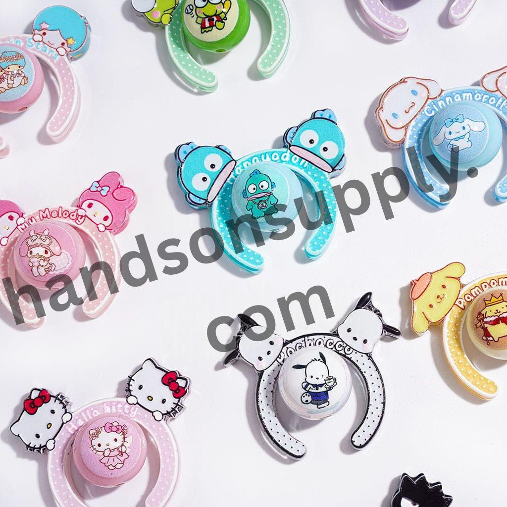 UV-Finish Vibrant Character Series Printed Hairband with Round Acrylic Beads Collection Set, Random Mix