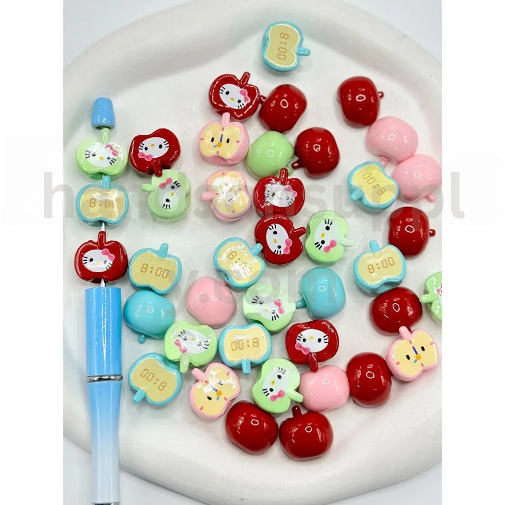 Half Apple Shape Colorful Print 8×9MM Assorted Mix Fruit Theme Acrylic Beads