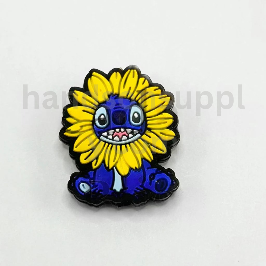 Blue Stetch Cartoon with Yellow Sunflower Design Silicone Focal Beads
