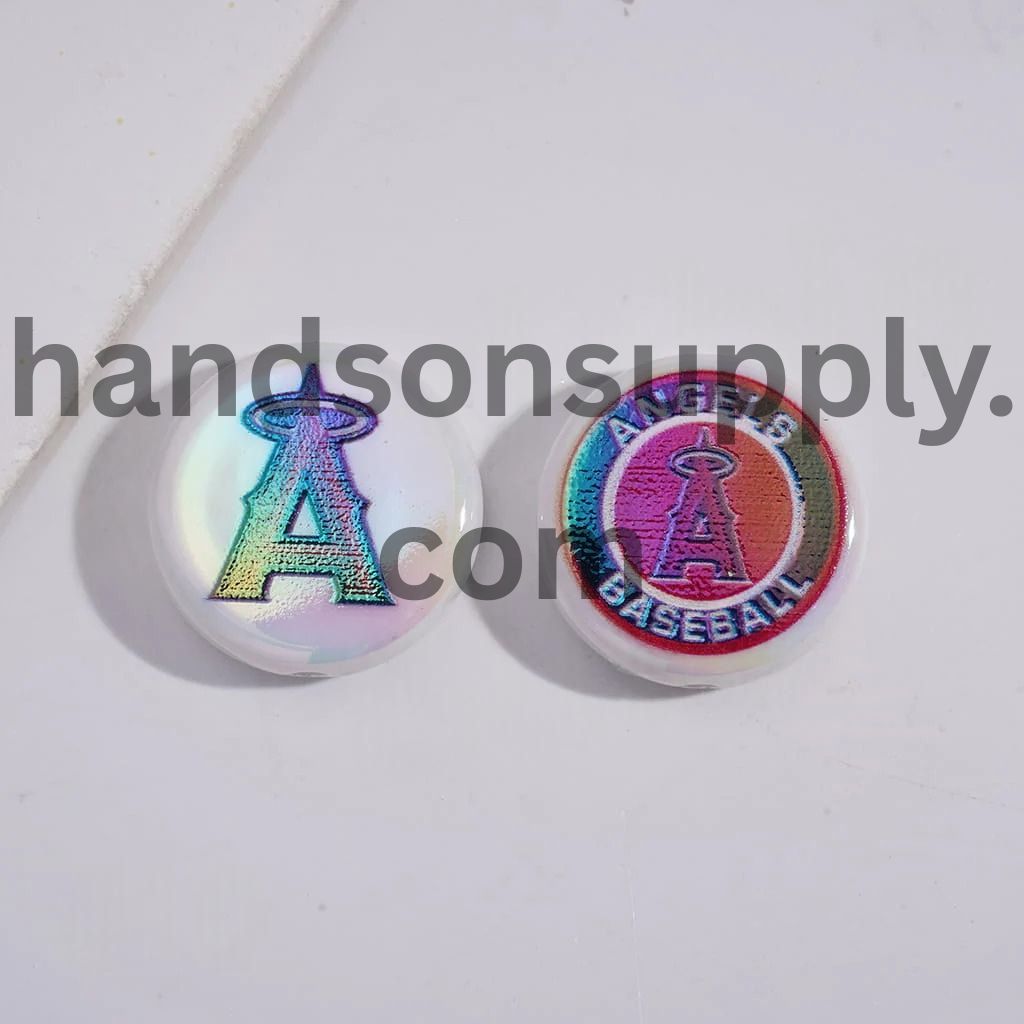 UV Coating with Sports American Baseball Series Acrylic Beads, Around 24MM, Flat Round Shape