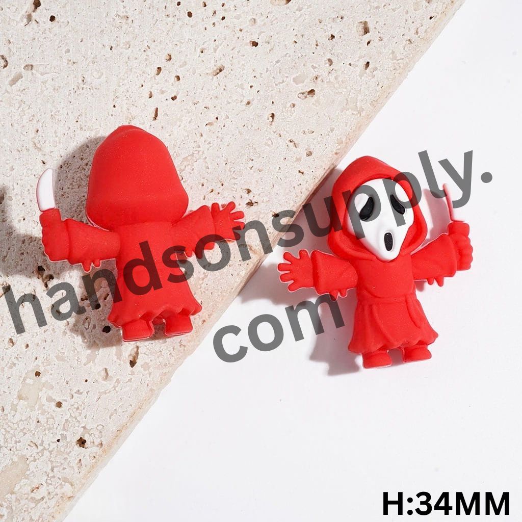 3D Iconic Horror Ghost Face Mask Character Holding Knife Silicone Focal Beads, Multicolor, Height 34MM