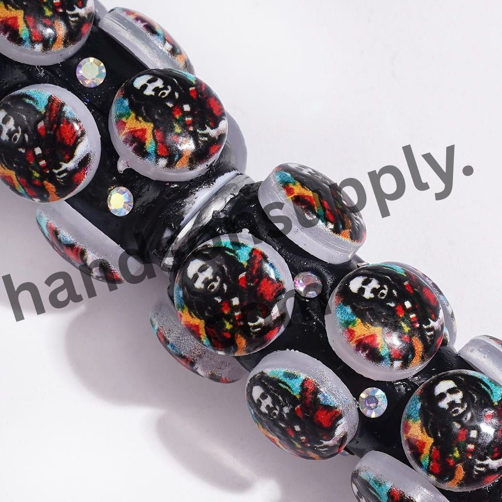 Stylish American Singer Design on Black Background with AB Rhinestones Beadable Clay Pen