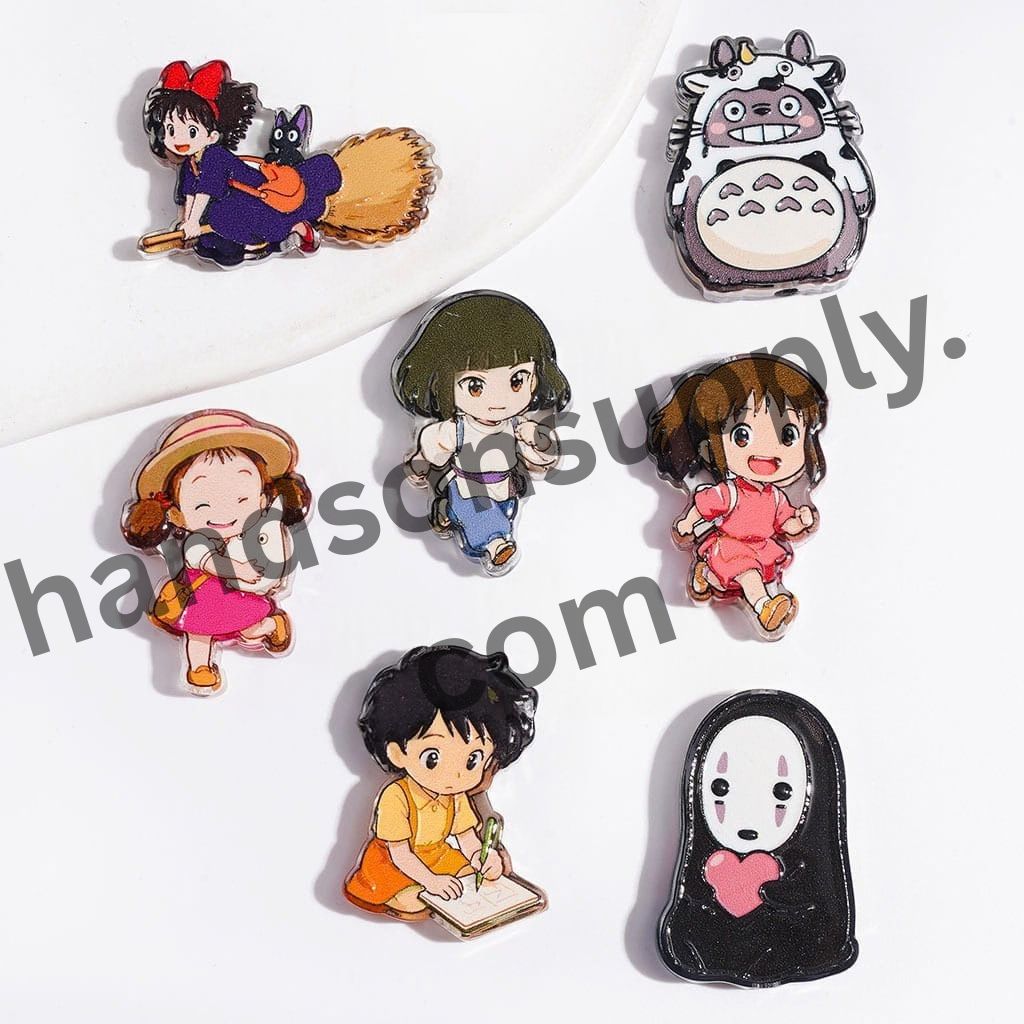 Playful Japanese Anime Character Series Prints Semi-Clear Acrylic Beads, Random Mix