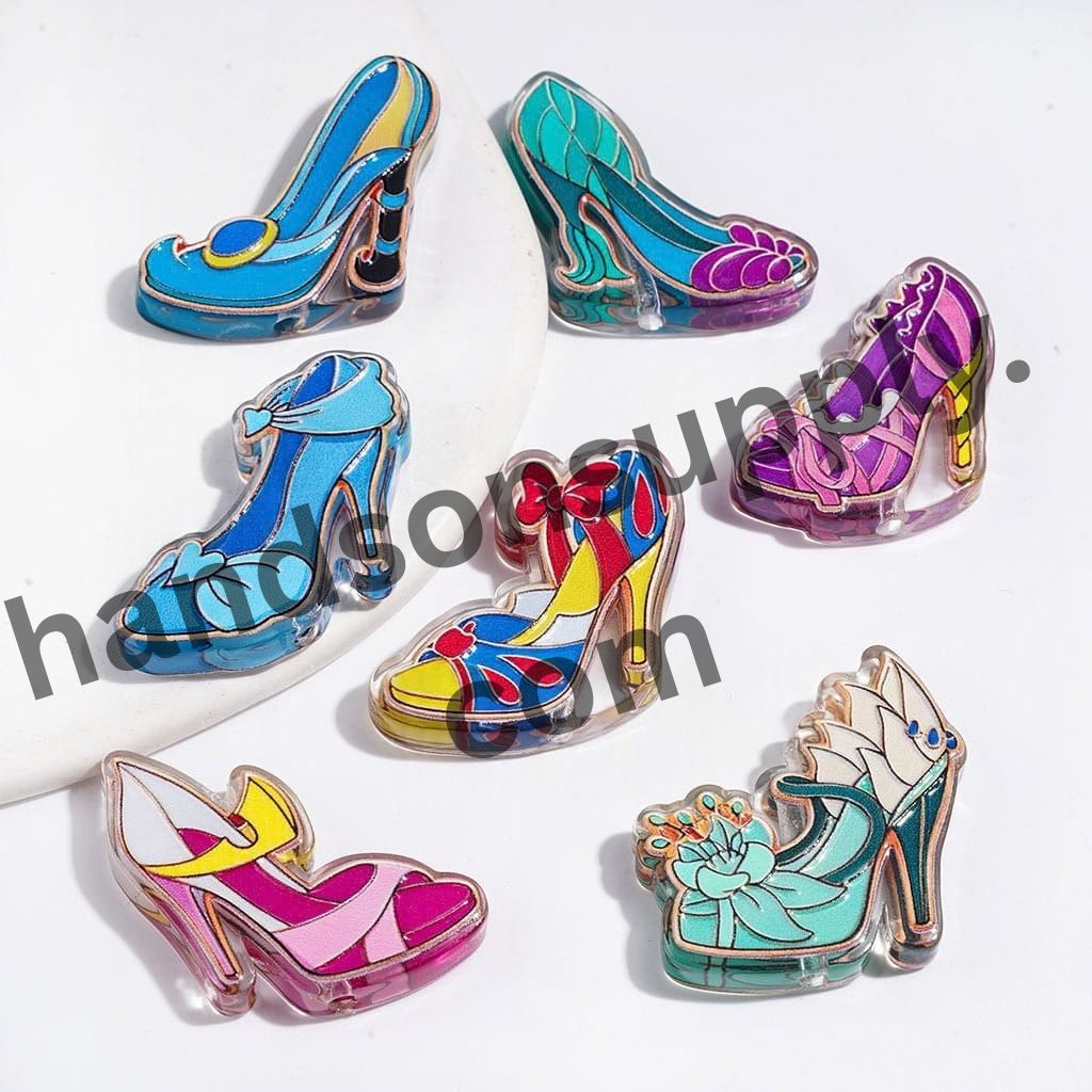 Classic Royal Princess Character Style High Heel Shoe Acrylic Beads, Random Mix
