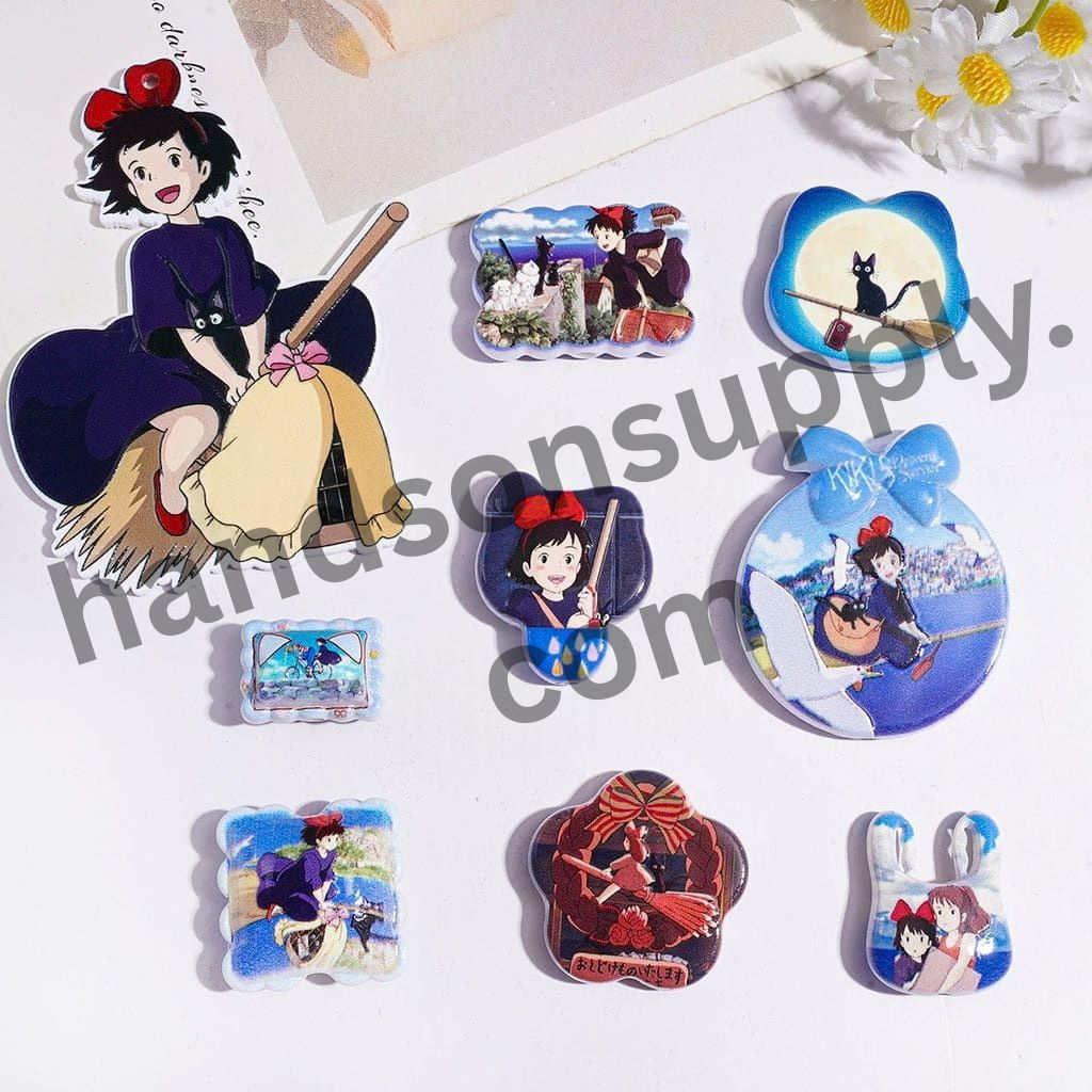 Adorable Red Bowtie Mystical Girl and Black Cat Character Series Acrylic Beads & Pendants, Random Mix