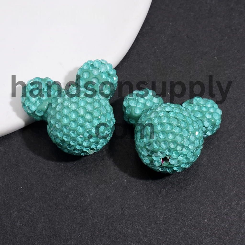 Vibrant Neon Colorful Mouse Head Shape with Sparkling Rhinestone Clay Beads 22*23MM, Multi-Color (Please Read Description)