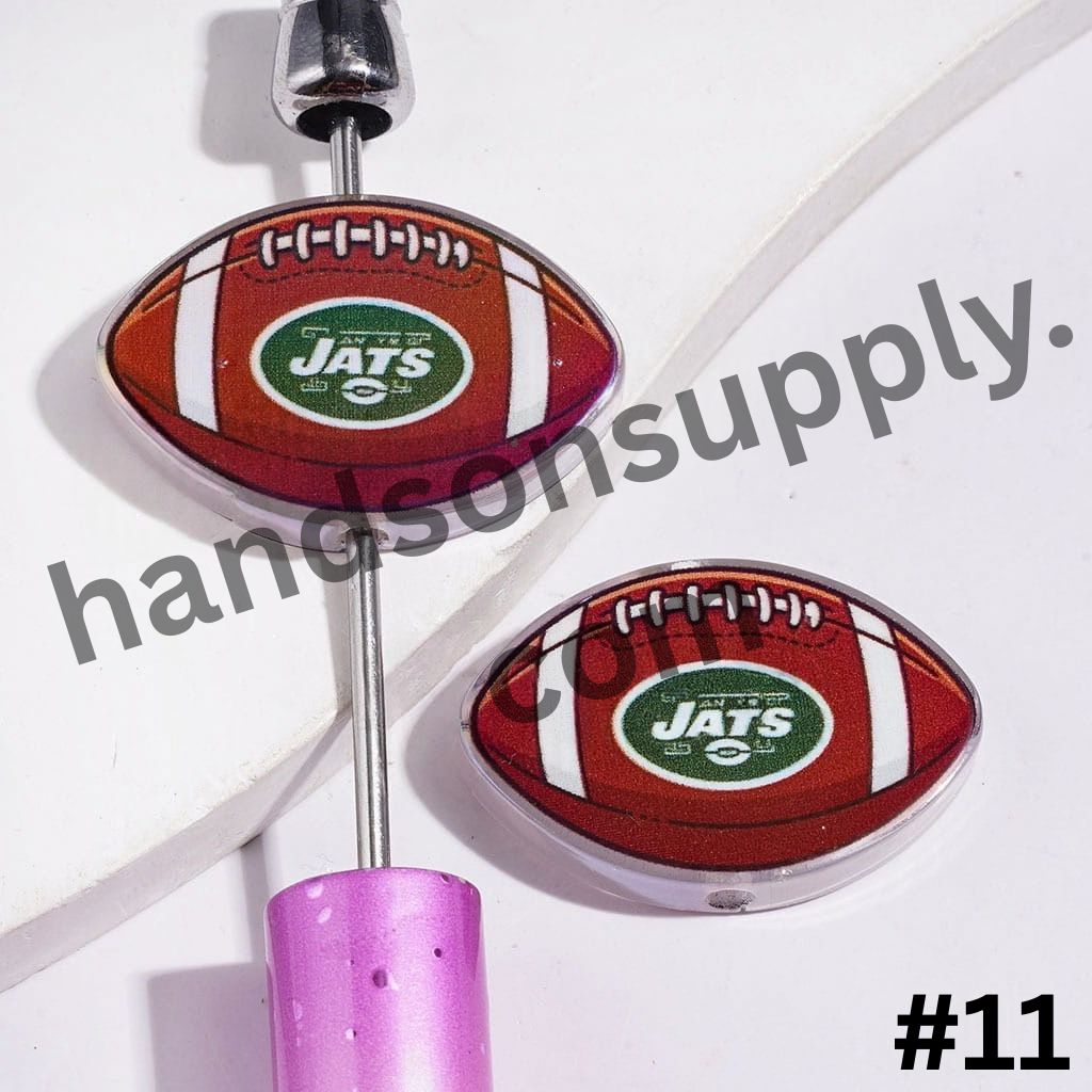 UV-Coated American Football Shape Acrylic Beads, Assorted Team Designs, 20-29MM, Random Mix