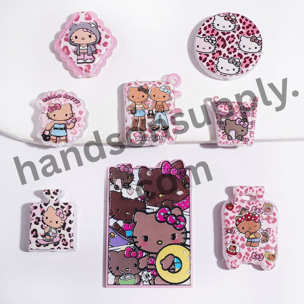 Cute Pink Leopard Series Tan-Skin Cat Character Acrylic Beads & Pendants, Random Mix