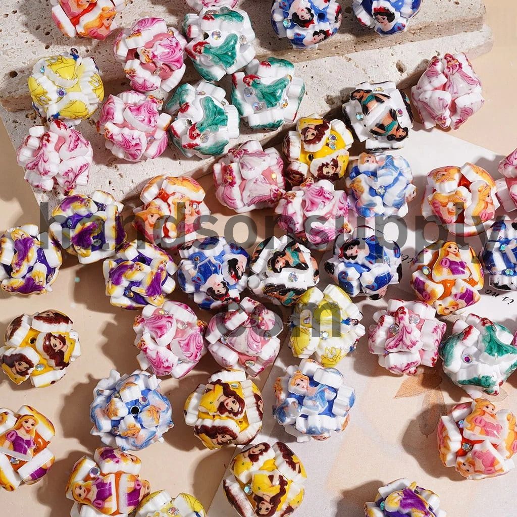Classic Animation Pretty Princess CharacterClay Beads and AB Rhinestones, 20MM Multi-Color